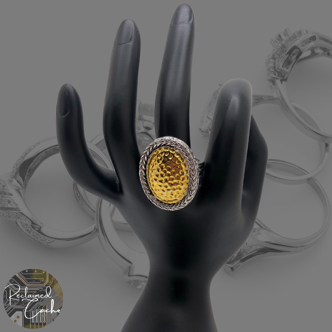 Silver And Gold Oval Ring - Size 9